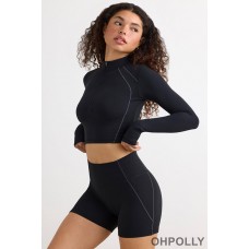 Oh Polly Soft Active High Waist Mini Shorts in Black