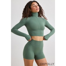 Oh Polly Soft Active High Waist Mini Shorts in Khaki