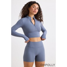 Oh Polly Soft Active High Waist Mini Shorts in Slate Grey