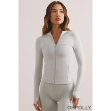 Oh Polly Soft Active Hooded Zip Up Jacket in Light Grey