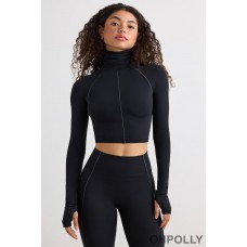 Oh Polly Soft Active Turtleneck Crop Top in Black