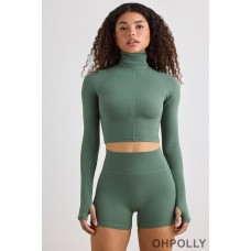 Oh Polly Soft Active Turtleneck Crop Top in Khaki