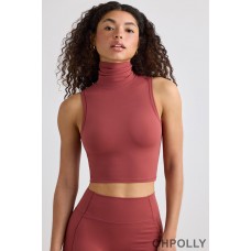 Oh Polly Soft Active Turtleneck Tank Top in Rust