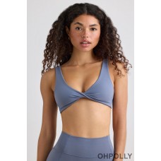 Oh Polly Soft Active V-Neck Sports Bra in Slate Grey