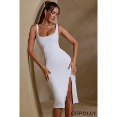 Oh Polly Square Neck Bodycon Midi Dress in White