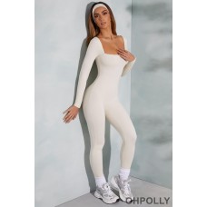 Oh Polly Square Neck Long Sleeve Jumpsuit in Ivory