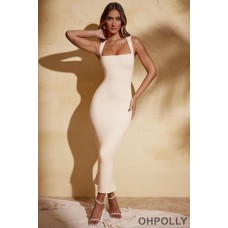 Oh Polly Square Neck Midi Dress in Ivory