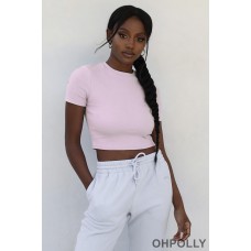 Oh Polly Staple Short Sleeve Crop Top in Pink