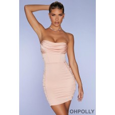 Oh Polly Strapless Satin Mini Dress in Blush