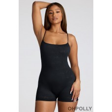 Oh Polly Strappy Low Back Pointelle Romper in Black