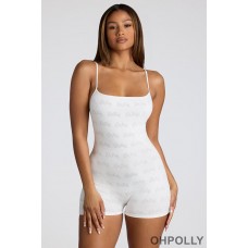 Oh Polly Strappy Low Back Pointelle Romper in White