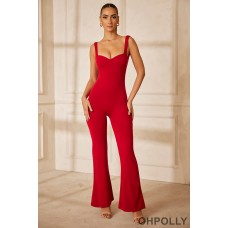 Oh Polly Sweetheart Neckline Backless Jumpsuit in Red