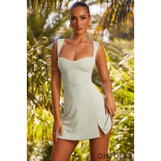 Oh Polly Sweetheart Neckline Mini Dress in Sage