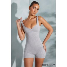 Oh Polly Sweetheart Neckline Unitard in Marled Grey