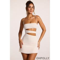 Oh Polly Textured Jersey Cut-Out A-Line Mini Dress in Ivory