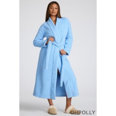 Oh Polly Tie Front Fleece Robe in Baby Blue