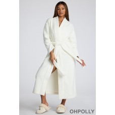 Oh Polly Tie Front Fleece Robe in White