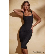 Oh Polly Twist Strap Midi Dress in Black