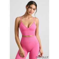 Oh Polly V-Neck Define Luxe Sports Bra in Hot Pink