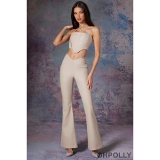 Oh Polly Vegan Leather Bootleg Trouser in Stone