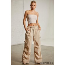 Oh Polly Wide Leg Cargo Trousers in Beige