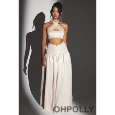 Oh Polly Woven Twill Voluminous Maxi Skirt in Ivory