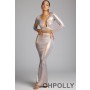 Oh Polly Mid Rise Metallic Jersey Gown Skirt in Light Gold